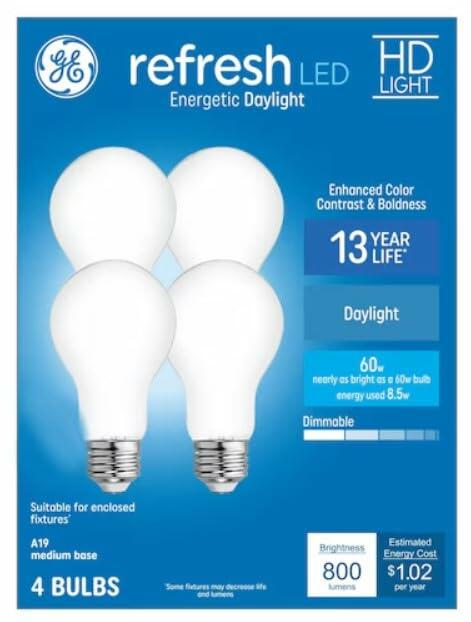 GE Refresh HD LED 60W A19 Daylight Bulbs 4 Pack General Purpose