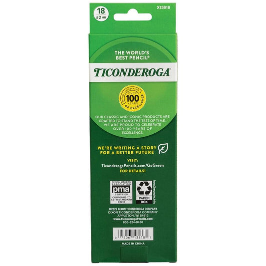 Ticonderoga #2 Sharpened Wood-Cased Pencils Yellow 18 Count