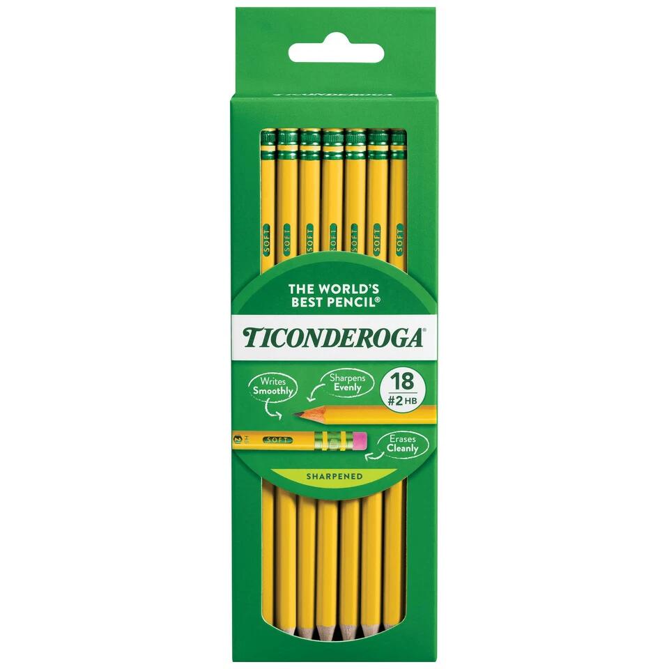 Ticonderoga #2 Sharpened Wood-Cased Pencils Yellow 18 Count