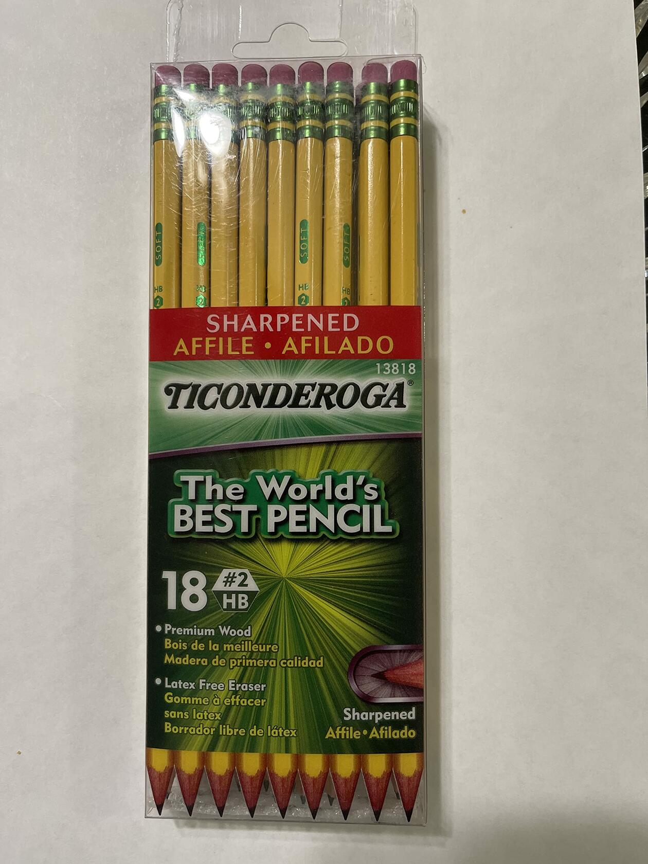 Ticonderoga #2 Sharpened Wood-Cased Pencils Yellow 18 Count