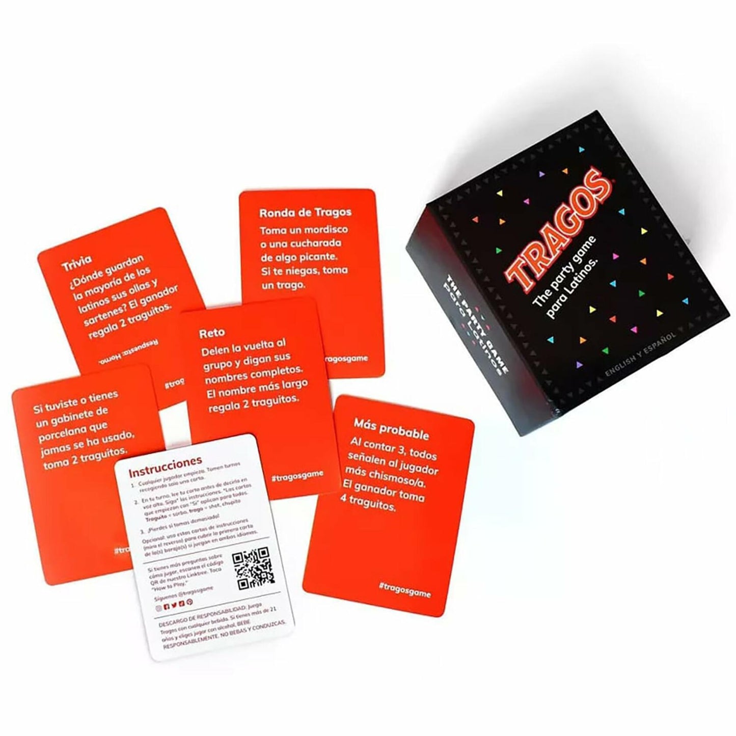 Tragos Bilingual English Y Espanol Party Game for Latinos Adult Card Game