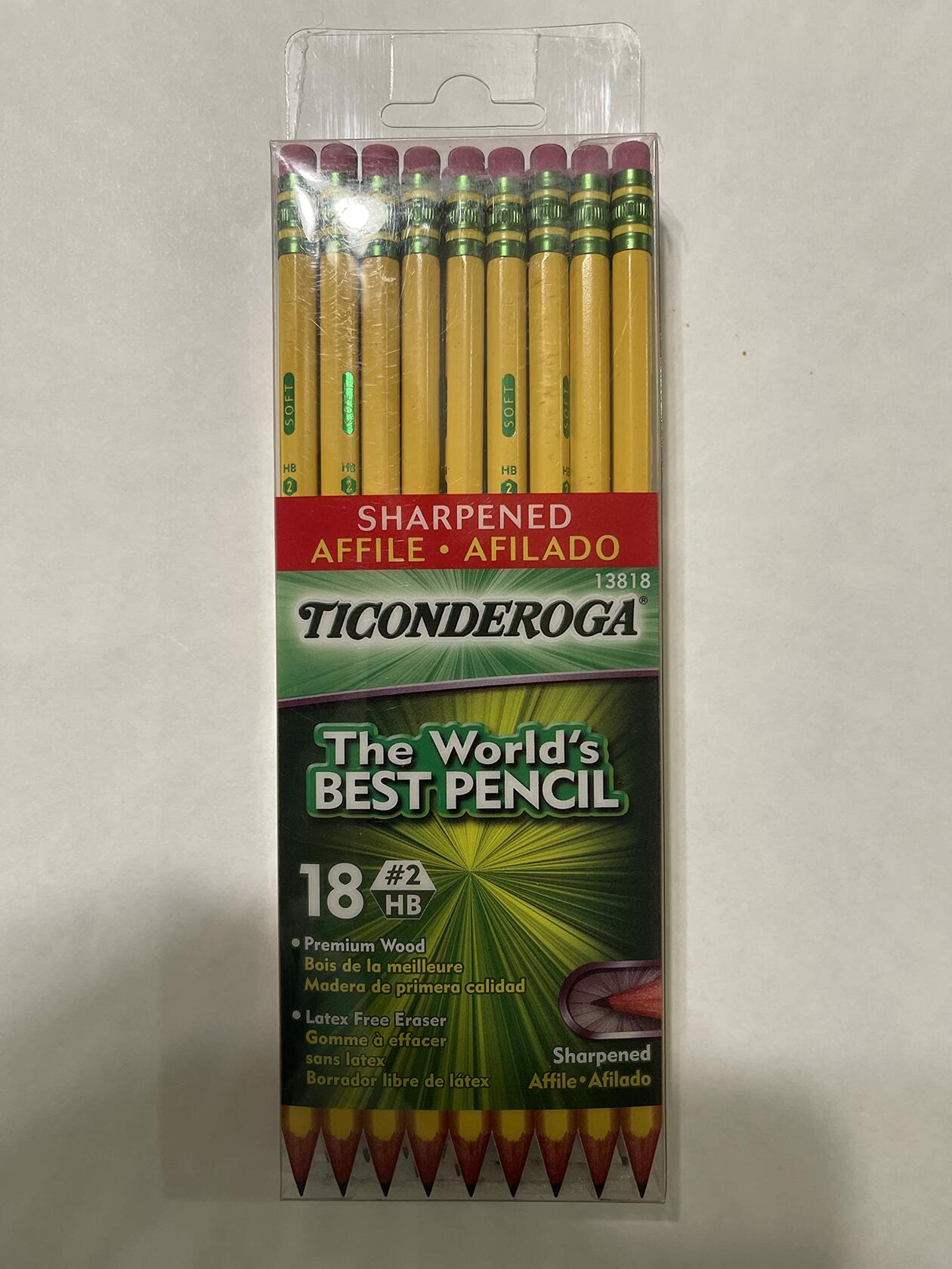 Ticonderoga #2 Sharpened Wood-Cased Pencils Yellow 18 Count