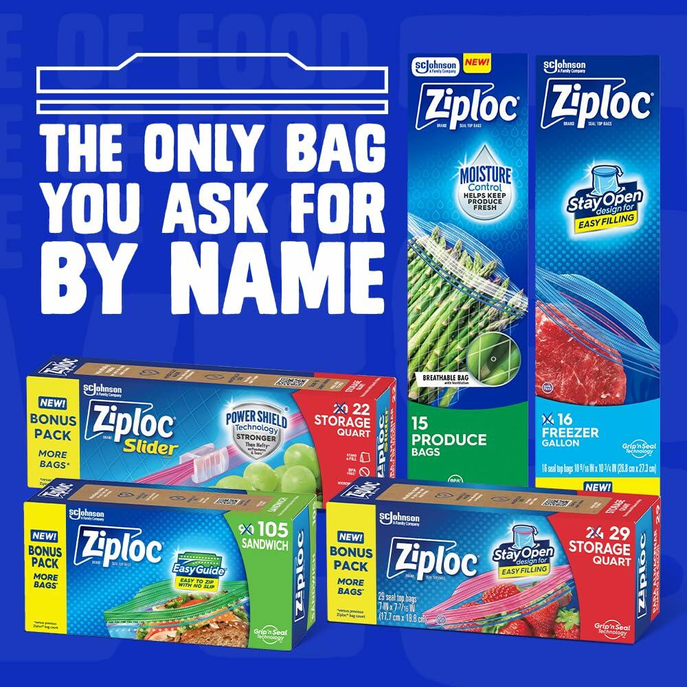 Ziploc Half Gallon Freezer Bags Grip 'n Seal Technology 40 Count
