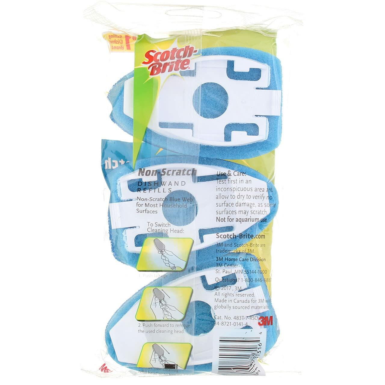 Scotch-Brite Non-Scratch Dishwand Refill 3 Ct Pack Blue Scrubbers