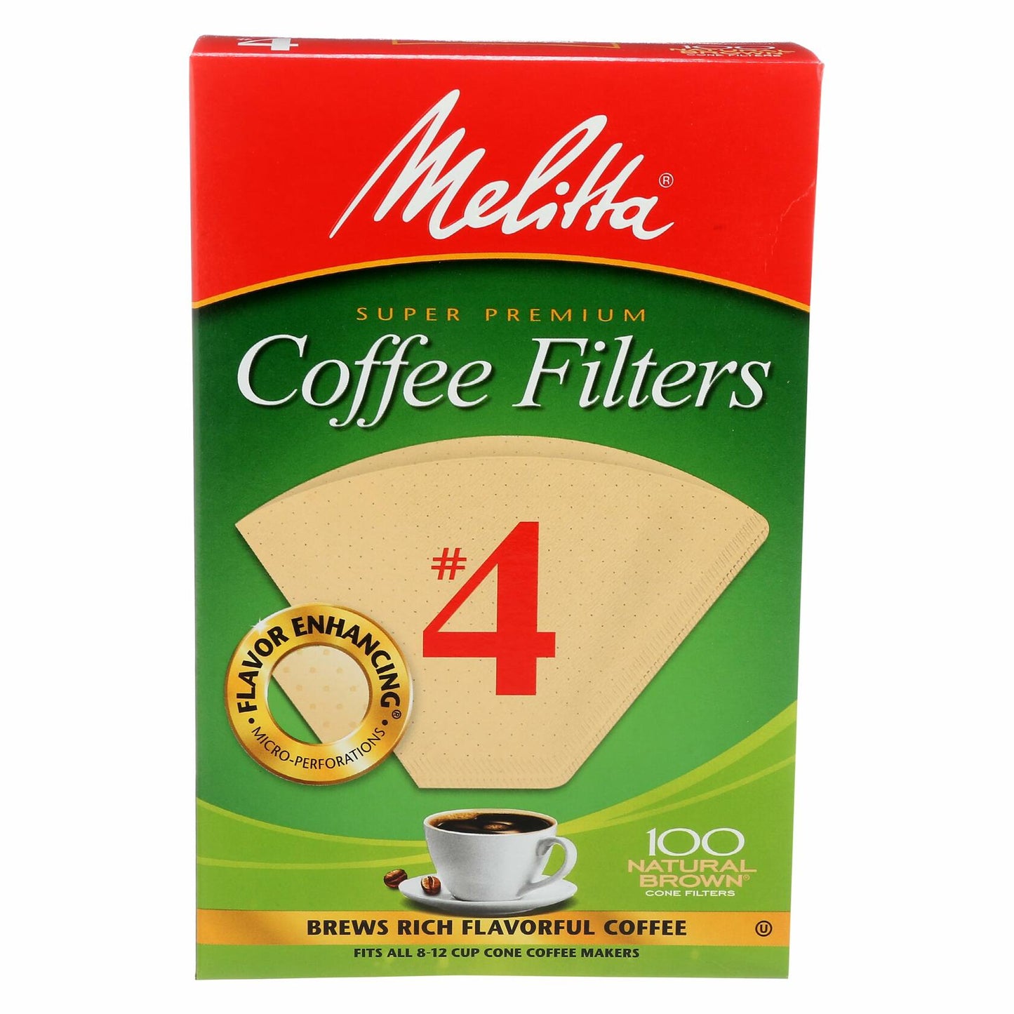 Melitta #4 Cone Coffee Filters Unbleached Natural Brown 100 Count