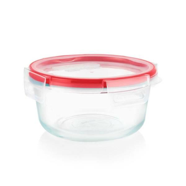 Pyrex Freshlock 4 Cup Glass Food Storage Container Clear Red Lid