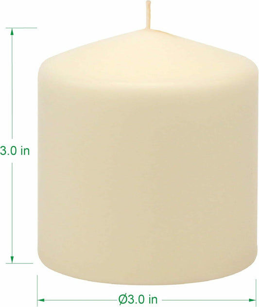 6 Pack Ivory Wax Pillar Candles 3x3 Inch 18 Hour Unscented Traditional Wedding
