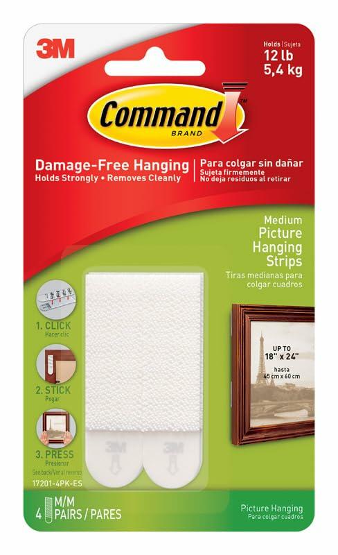 3M Command Picture Hang Strip Medium White Foam 4 Sets
