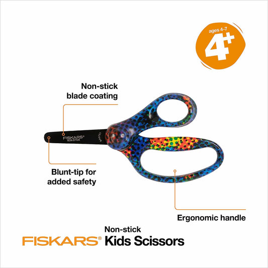 Fiskars Designer Non-stick Blunt-tip Kids Scissors 5" Bright Pixels