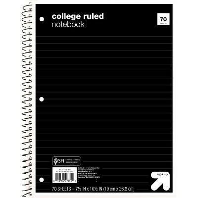 up&up Spiral Notebook 1 Subject College Ruled 70 Pages 7.5x10.5 Black