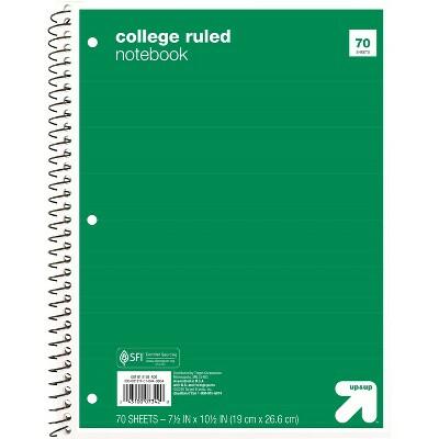 up&up Spiral Notebook 1 Subject College Ruled 70 Pages 7.5x10.5 Green