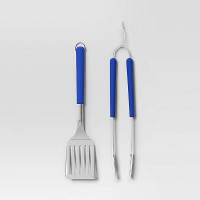 2pc Tongs and Spatula Grill Tool Set Stainless Steel Cobalt - Room Essentials™