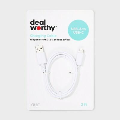 Dealworthy USB-A to USB-C Cable 3ft White
