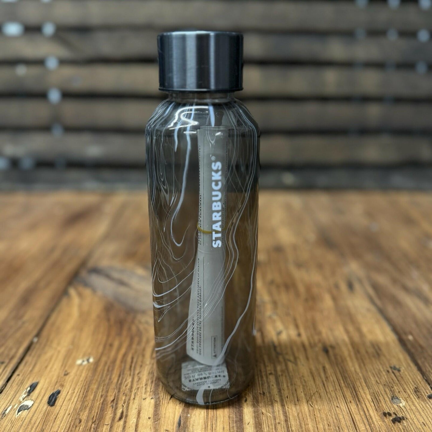 Starbucks Glass Tumbler Black Gray Waves Transparent Charcoal 16oz