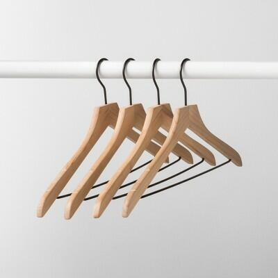 Brightroom Wood Suit Hangers 4pk Natural Non-Slip Wooden Clothes Hangers