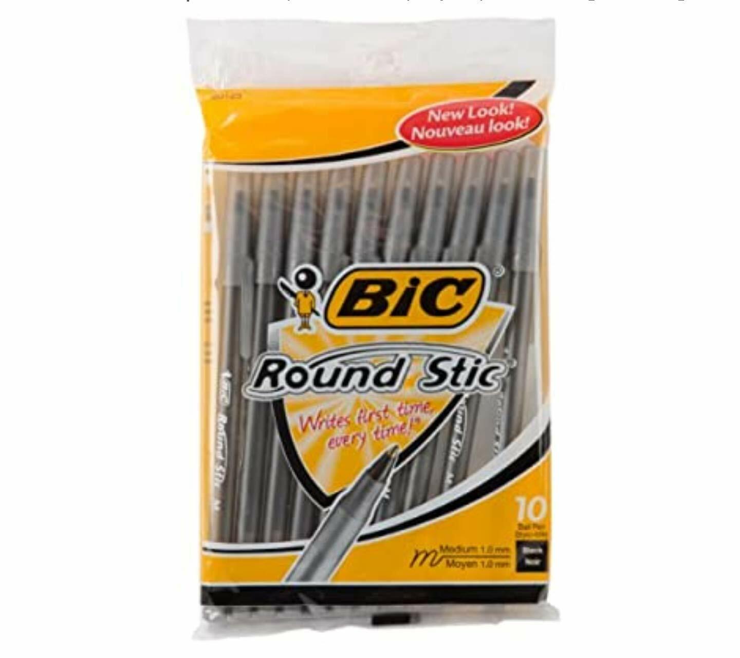 BIC Round Stic Xtra Life Ballpoint Pen 1.0mm Black 10 Count