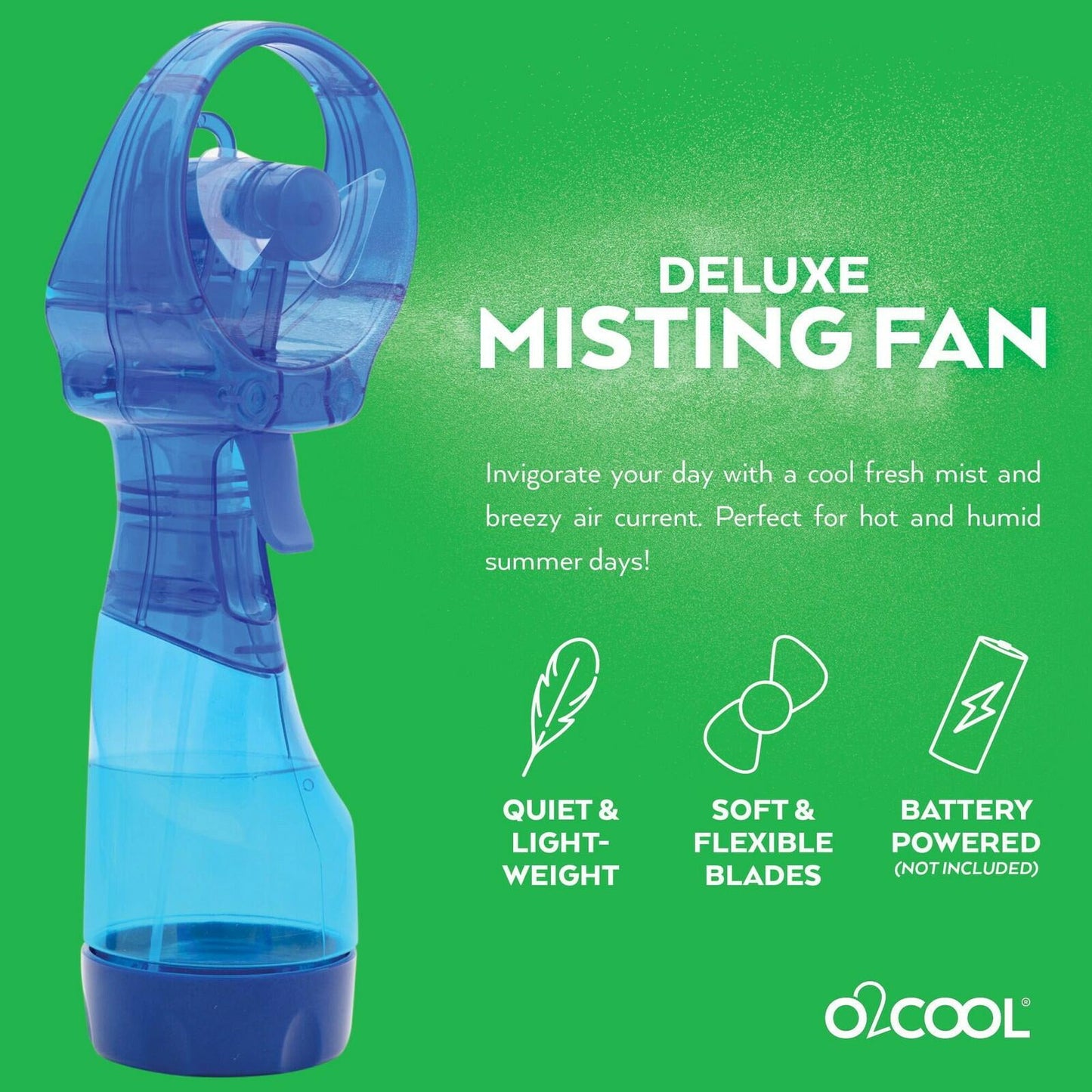O2COOL Deluxe Handheld Battery Powered Water Misting Fan Blue