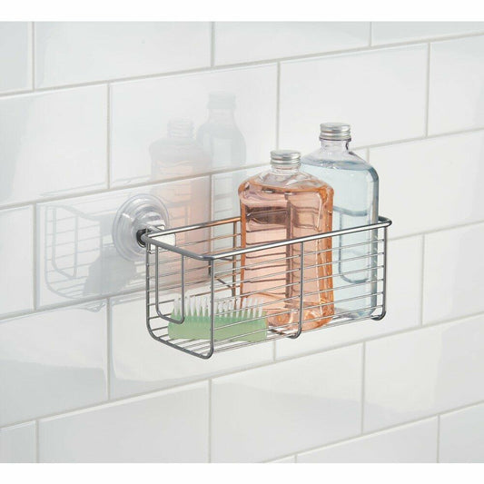 InterDesign Classico Bathroom Shower Suction Caddy Basket Silver Rust Resistant