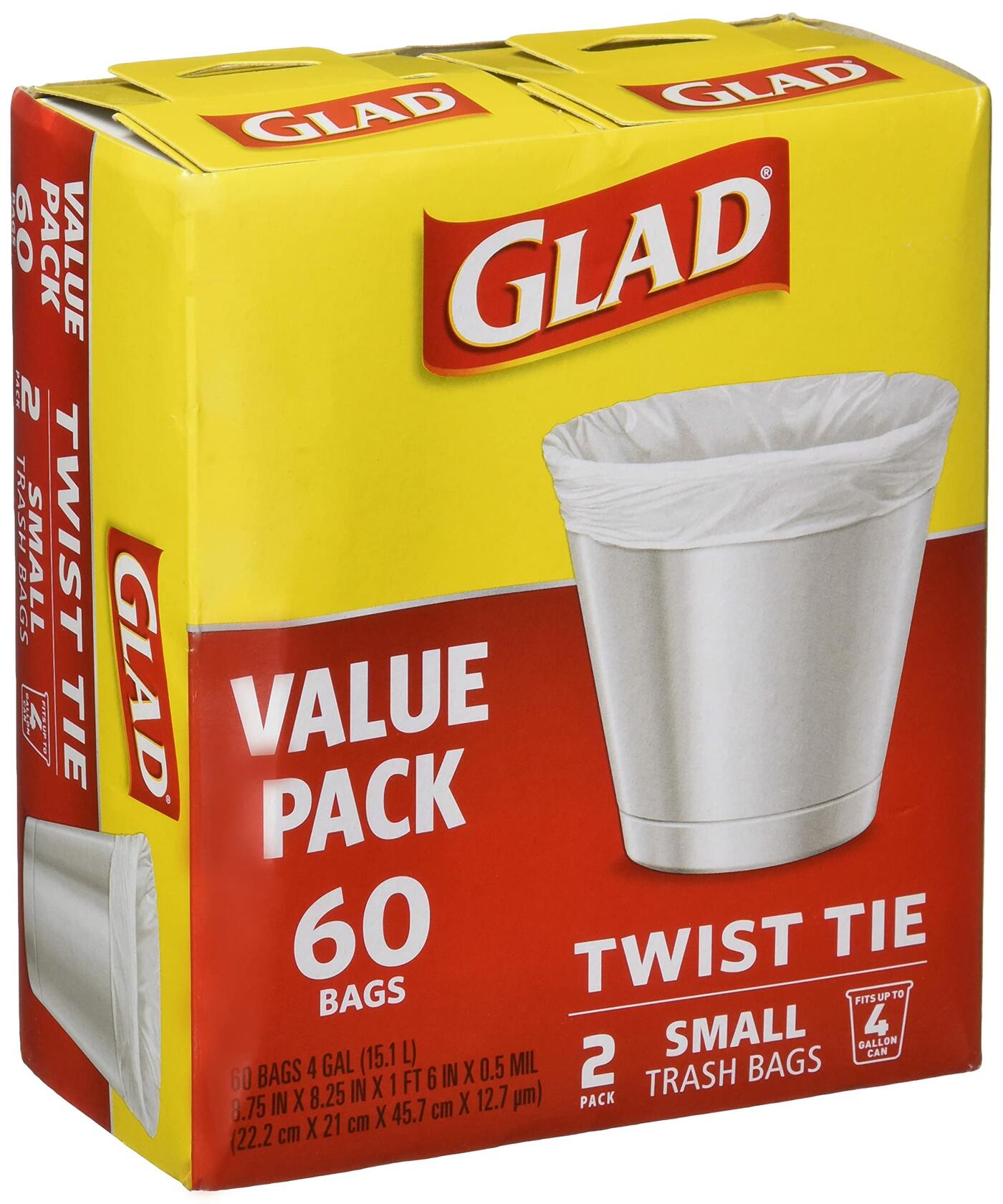 GLAD Small Trash Bags 4 Gallon 60 Count Garbage/Trash Liners