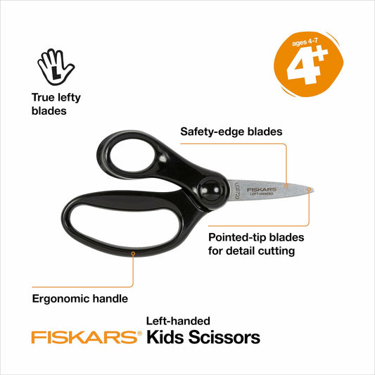 Fiskars 5" Left Handed Kids Scissors Pointed Tip Ages 4-7 School Craft
