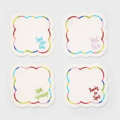 Pride Spill the Tea Embroidered Cocktail Napkins 4pc