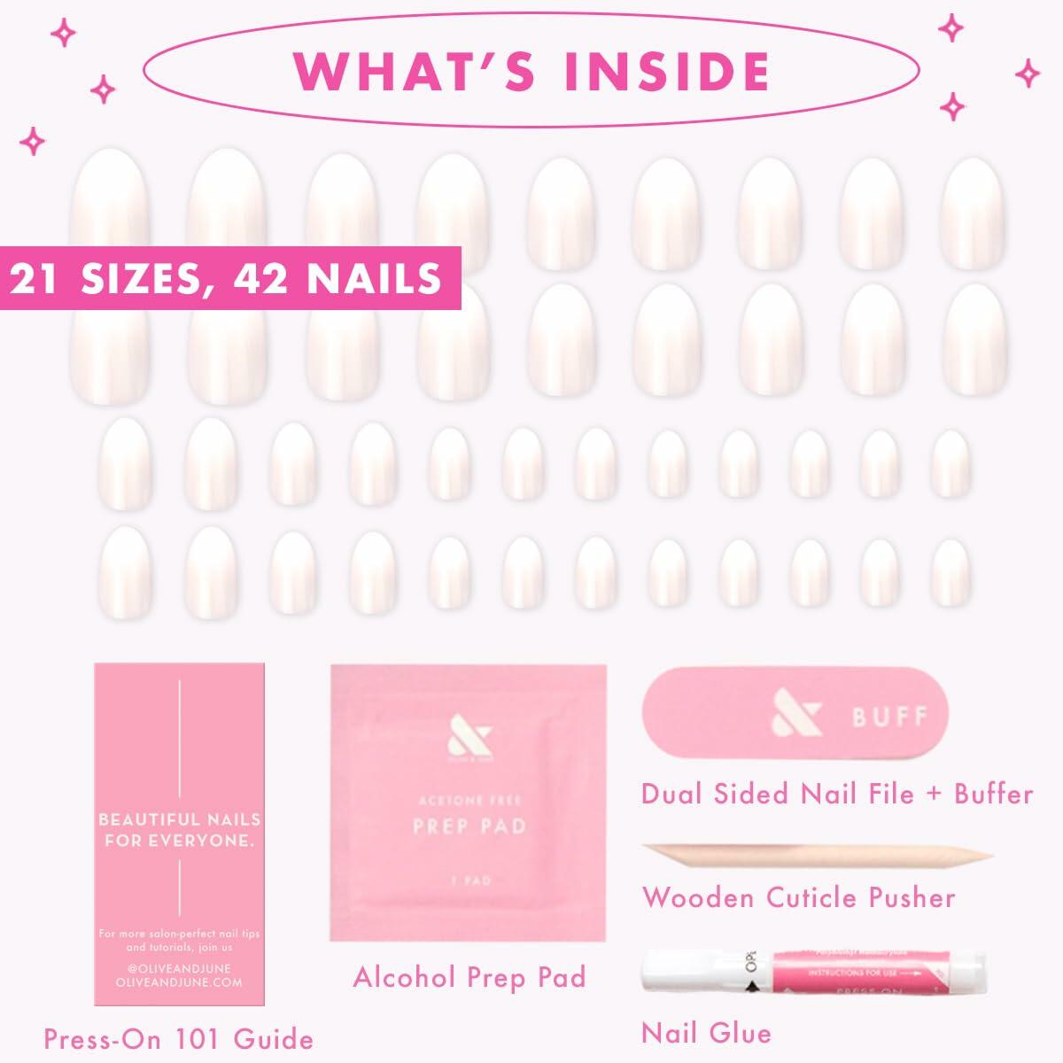 Olive & June Press-On Nails Medium Oval 42ct Pure White Syrup Gradient