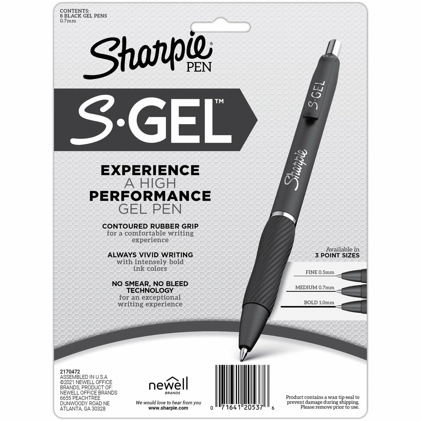 Sharpie S-Gel Fashion Barrel Gel Pens 0.7mm Black Ink White Barrel 8 Pack