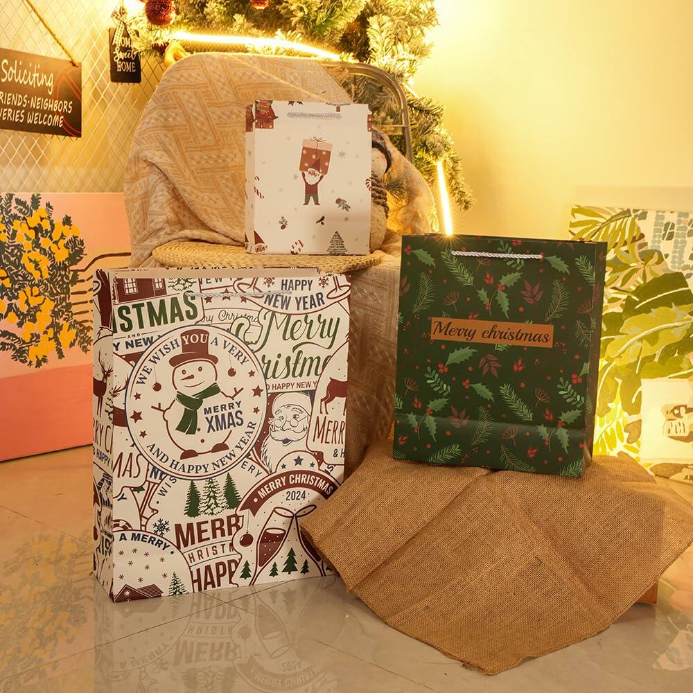 HSMOK Christmas Gift Bags Bundle Snowflakes Snowman Tree Santa Claus Set 1