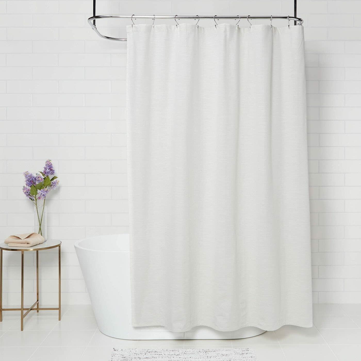 Threshold Solid Sour Cream Textured Cotton Shower Curtain Cream White
