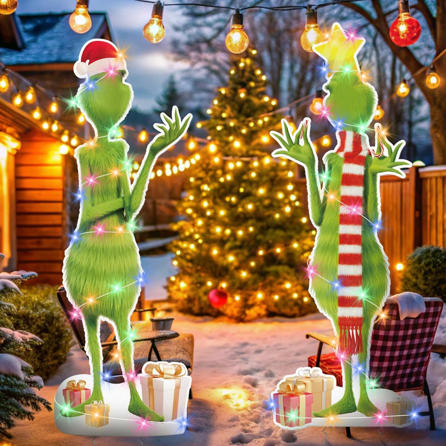 2Pcs Christmas Outdoor Yard Sign with String Light D1 Style Holiday Decor