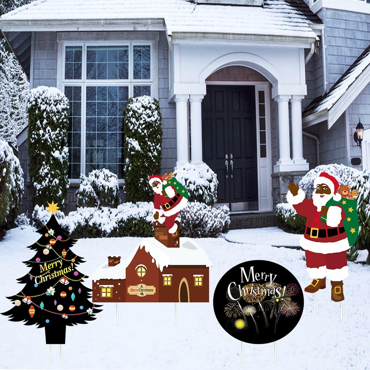 Christmas Yard Stakes Black Christmas Tree Santa Claus Outdoor Lawn Decor
