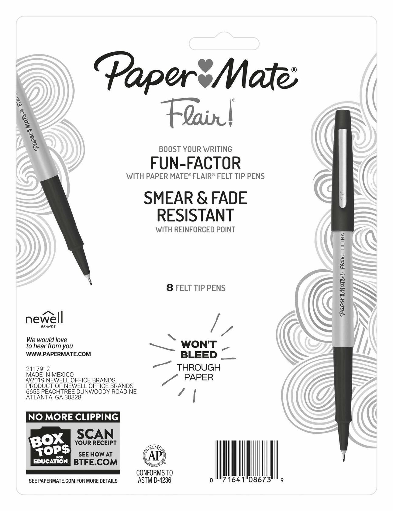 Paper Mate Flair Felt Tip Pens Ultra Fine 0.4mm Assorted Colors 8 Count