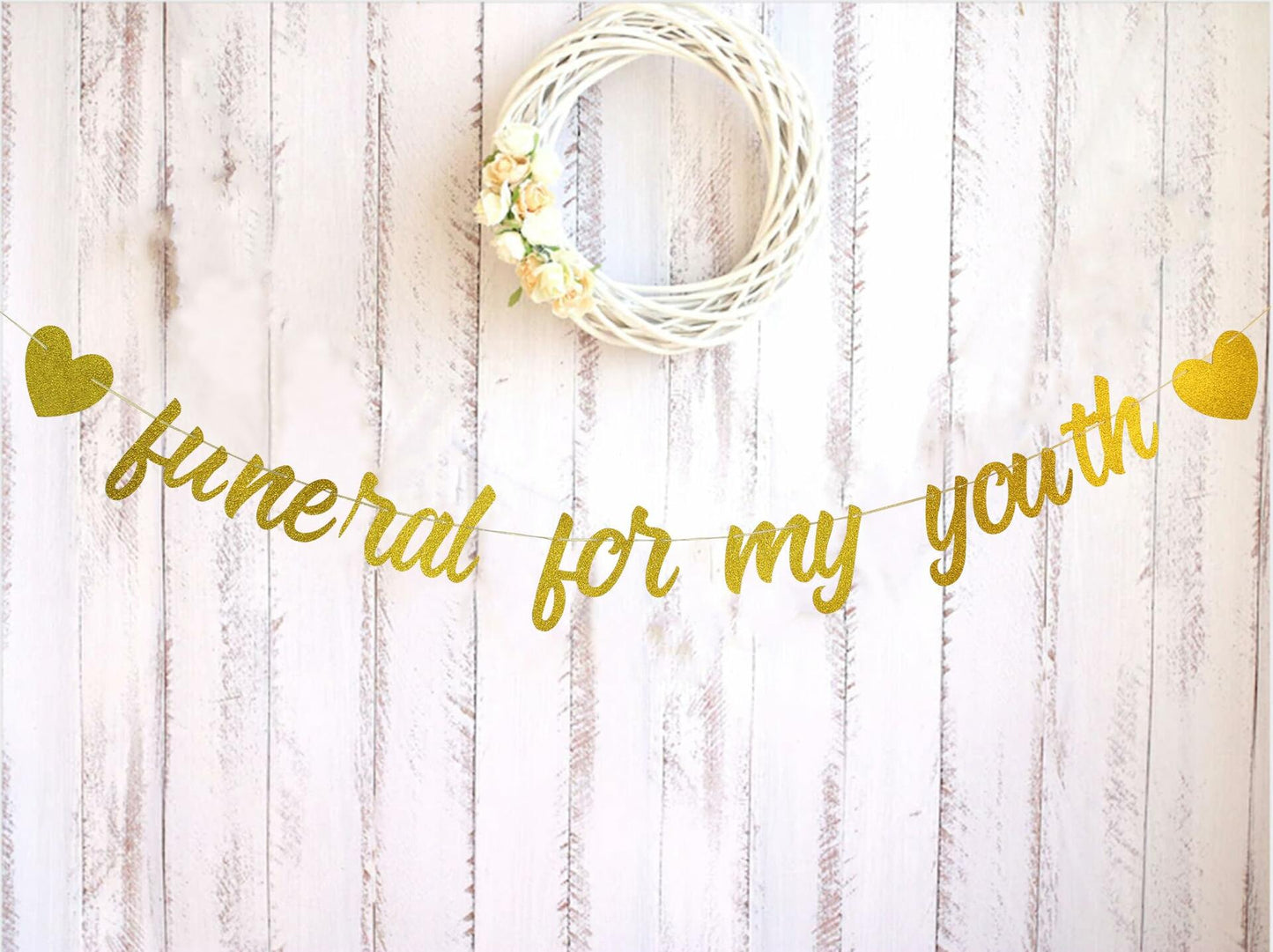 zxyxka Gold Glitter Funeral for My Youth Birthday Party Banner