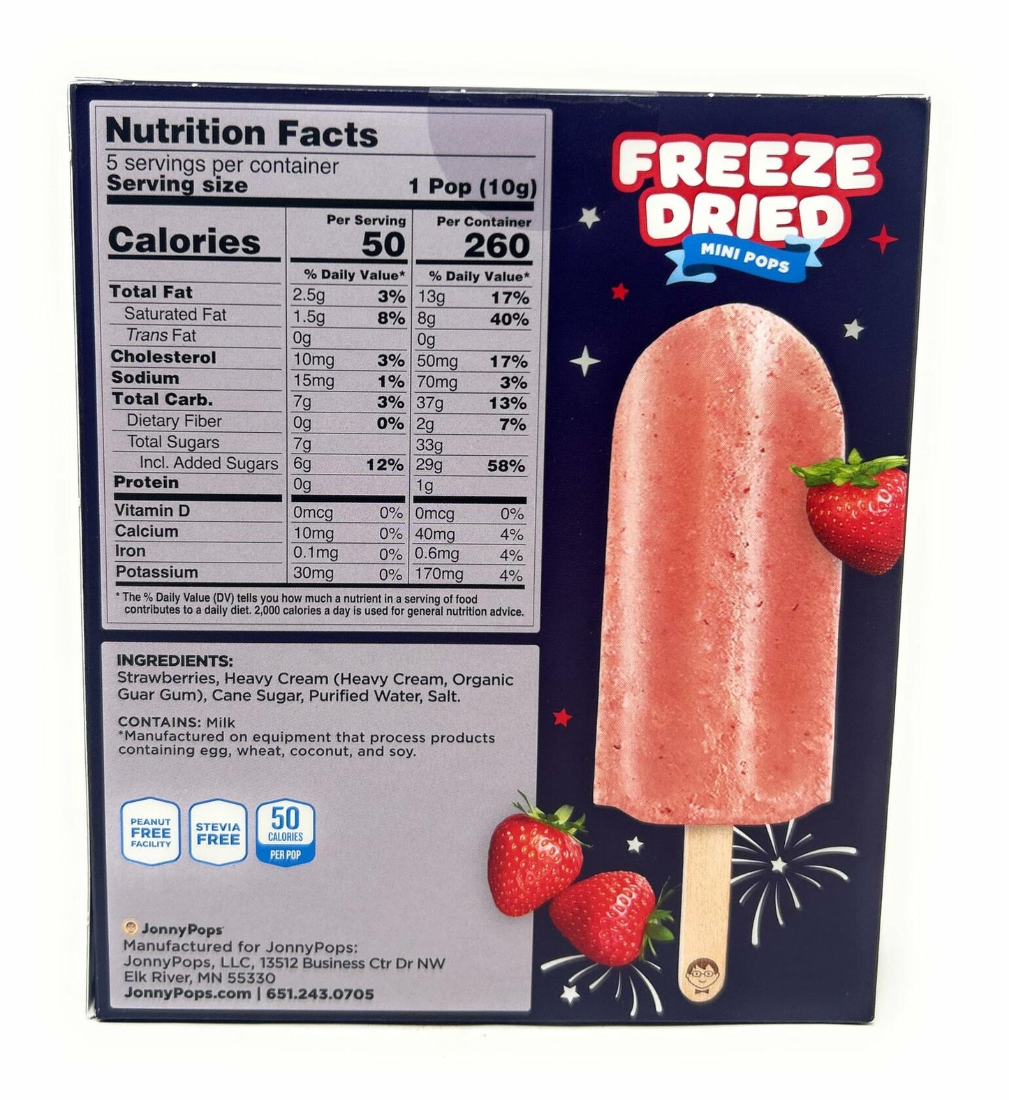 BB: 03/27. JonnyPops Mini Pops Freeze Dried Strawberries & Cream 10g 5ct No