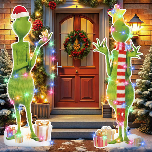 2Pcs Christmas Outdoor Yard Sign with String Light D1 Style Holiday Decor