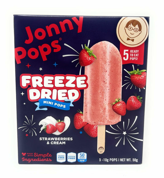 BB: 03/27. JonnyPops Mini Pops Freeze Dried Strawberries & Cream 10g 5ct No