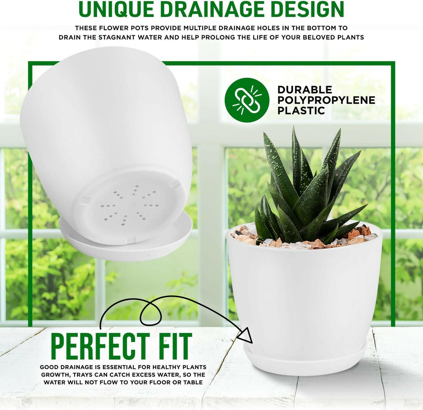 Lifemaster Eco Friendly Plant Pot Set 5-Pack White Plastic Indoor Outdoor