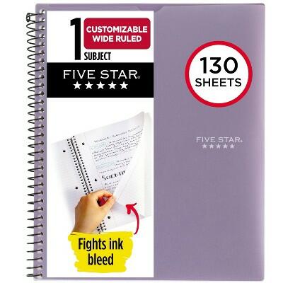 Five Star 1 Subject Wide Ruled Notebook 130 Sheets Lilac