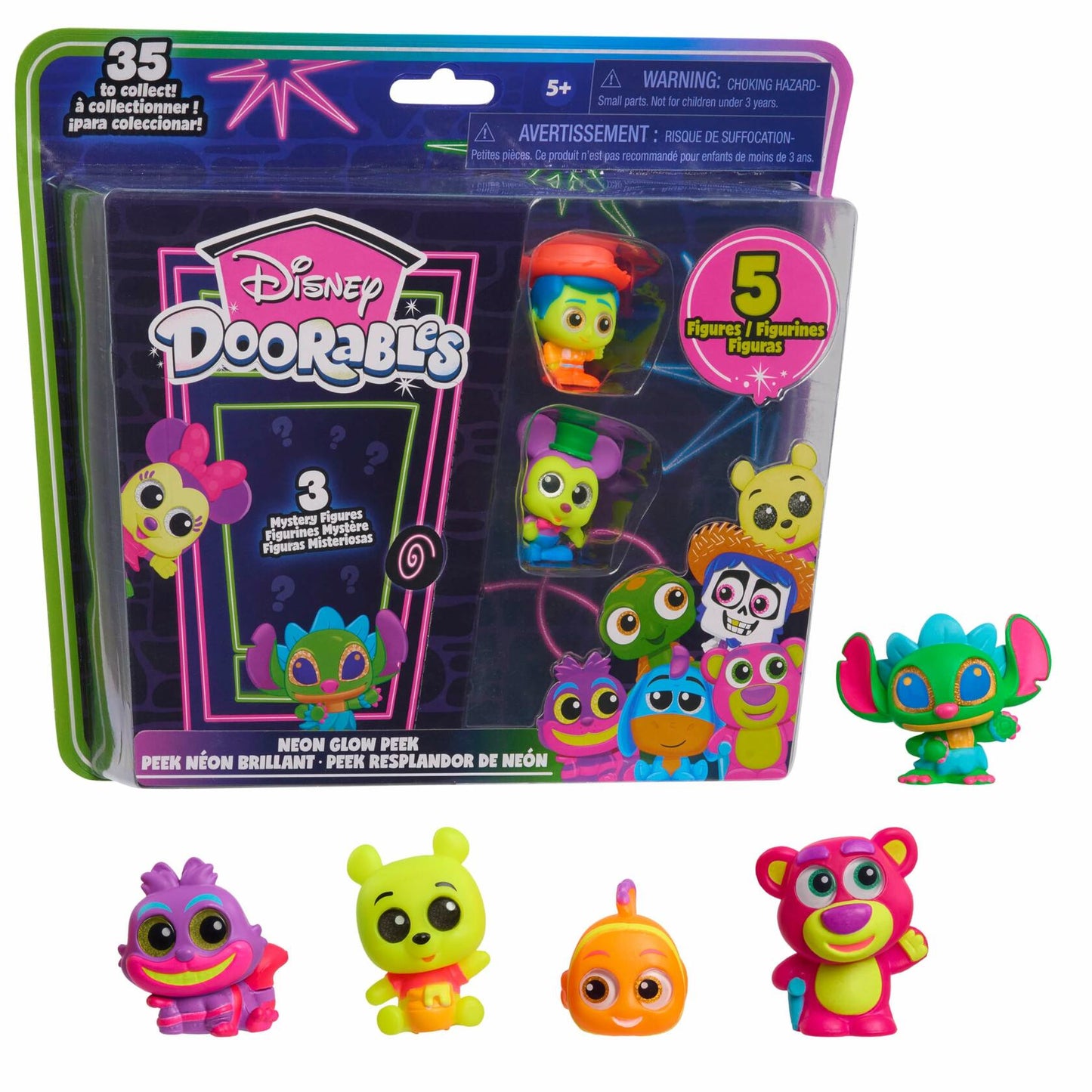 Just Play Disney Doorables Neon Glow Peek 5 Figures Kids Toys Ages 5+