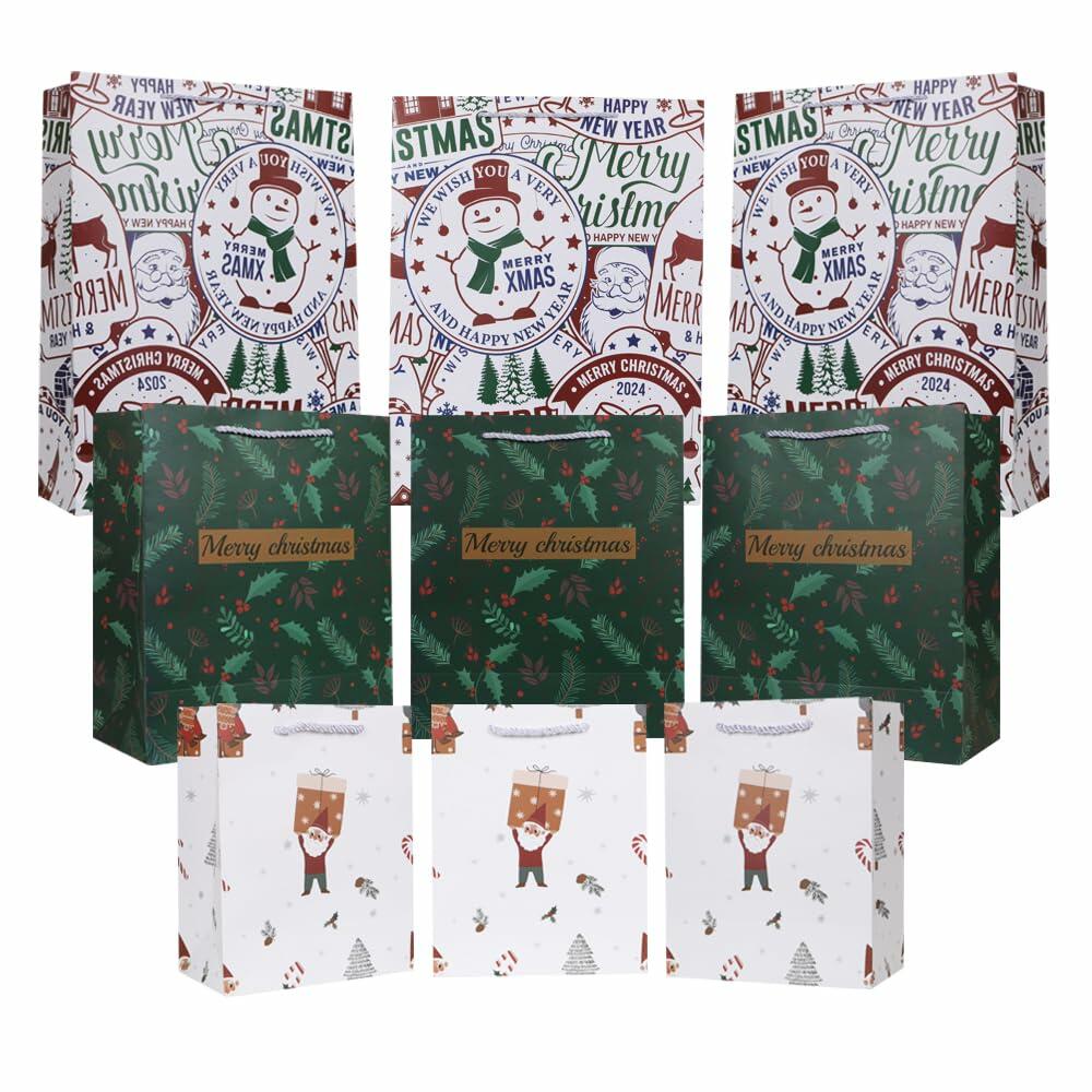 HSMOK Christmas Gift Bags Bundle Snowflakes Snowman Tree Santa Claus Set 1