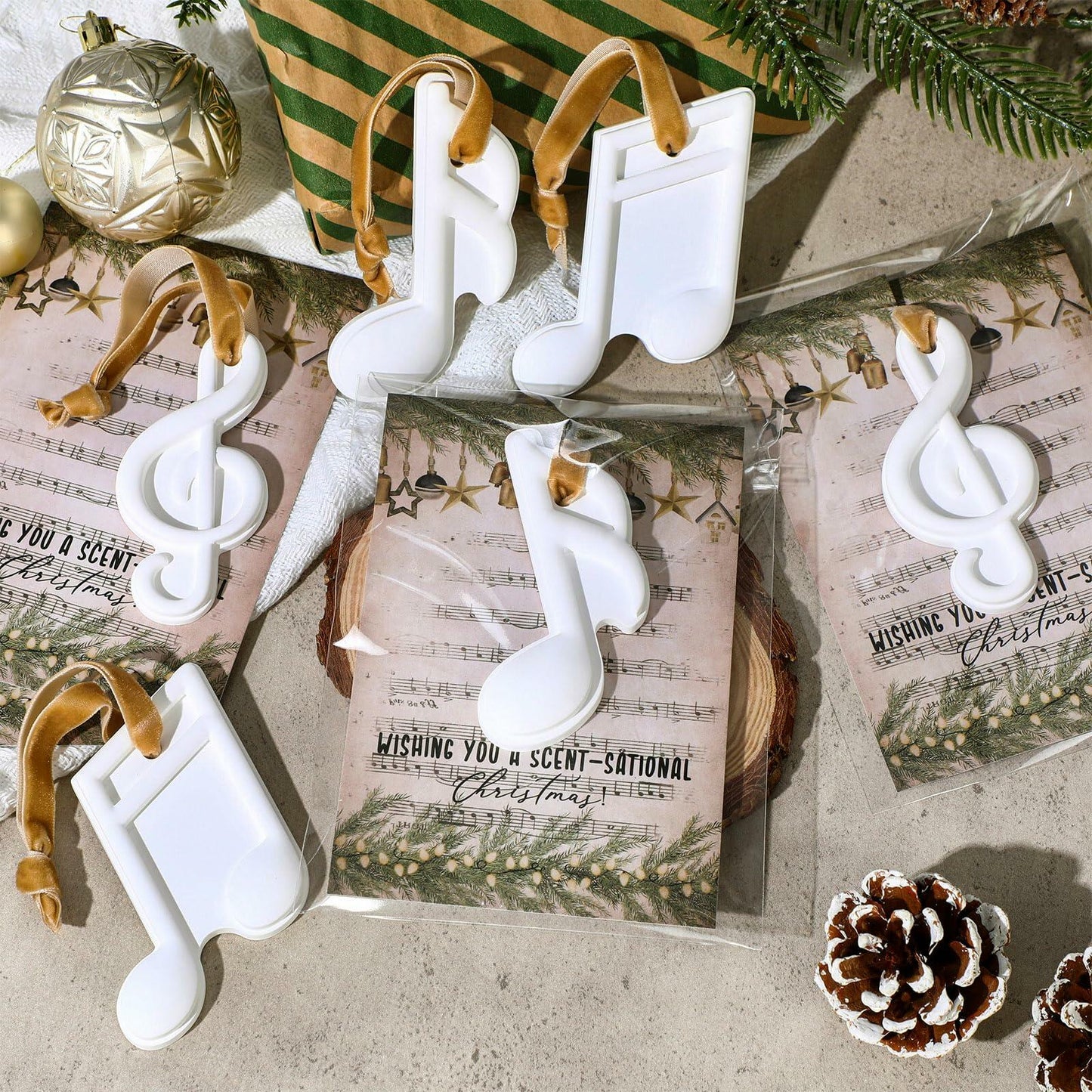 Heigble 6 Sets White Music Note Christmas Tree Hanging Scented Ornaments
