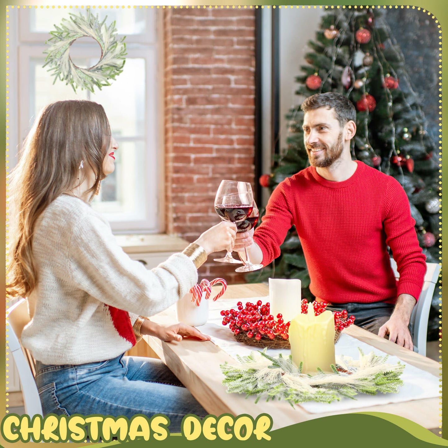 Daifunli 4 Pcs Wedding Candle Rings Pine Pampas Wreaths Small Christmas Decor