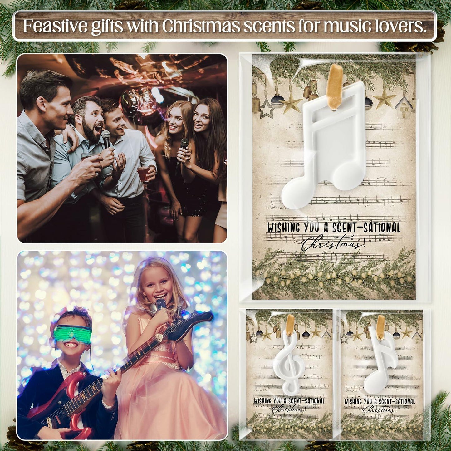 Heigble 6 Sets White Music Note Christmas Tree Hanging Scented Ornaments