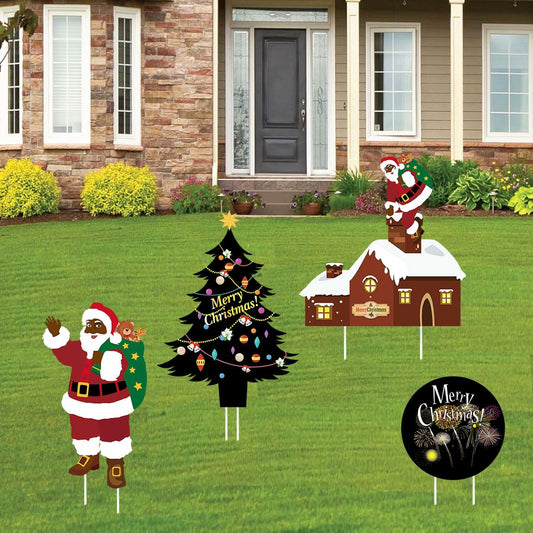Christmas Yard Stakes Black Christmas Tree Santa Claus Outdoor Lawn Decor