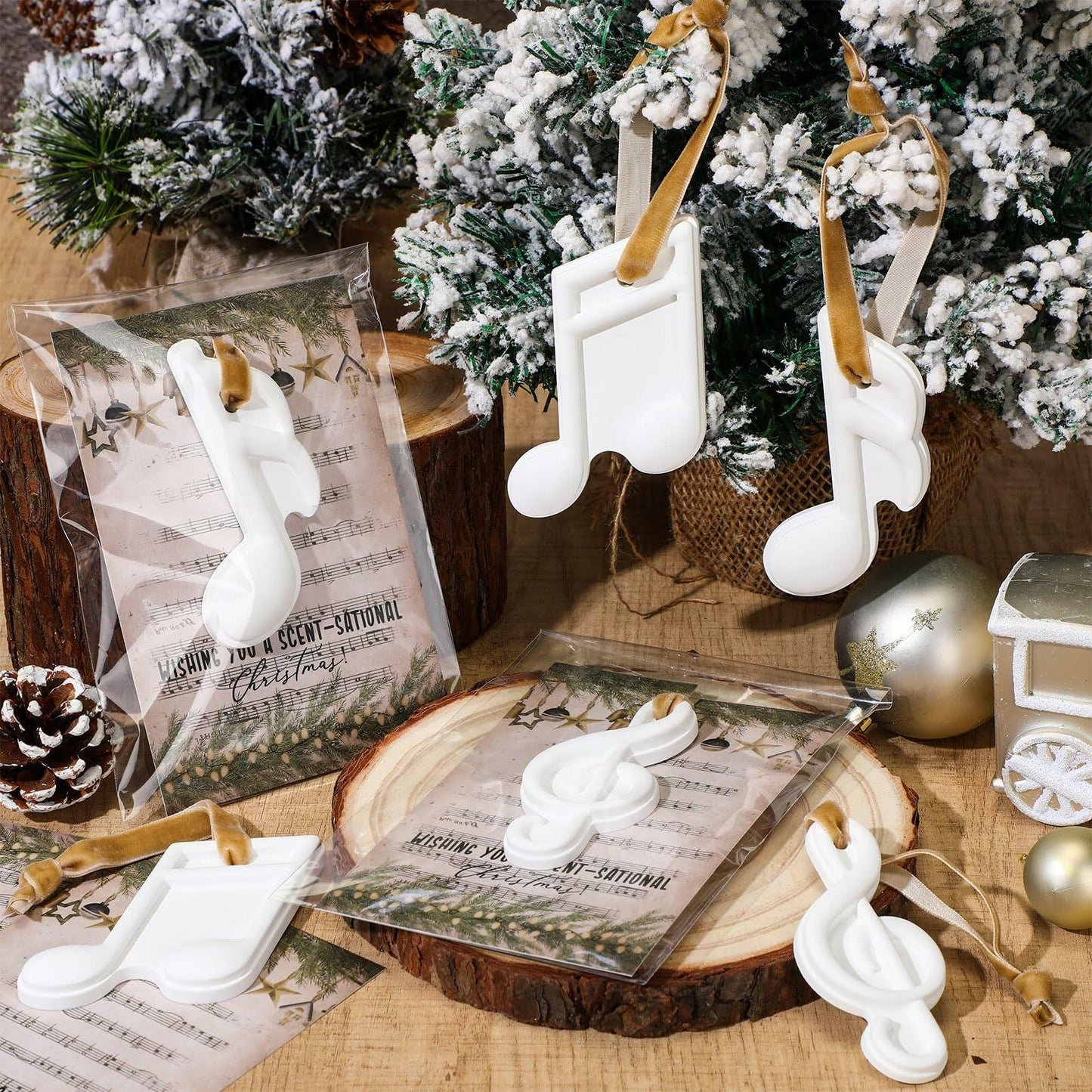 Heigble 6 Sets White Music Note Christmas Tree Hanging Scented Ornaments
