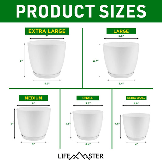 Lifemaster Eco Friendly Plant Pot Set 5-Pack White Plastic Indoor Outdoor