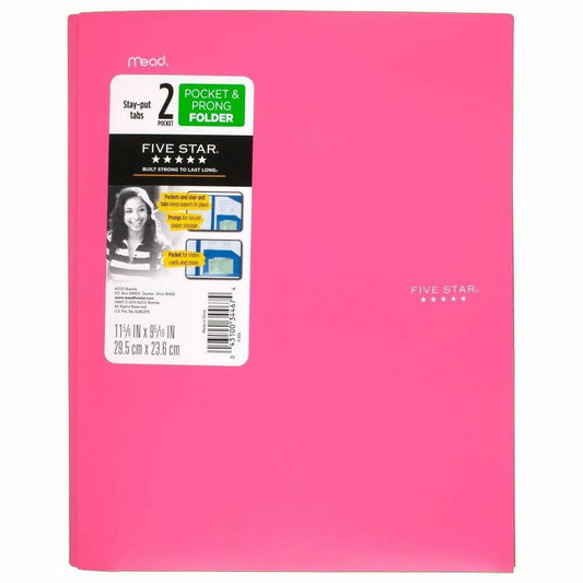 Five Star 2 Pocket Folders with Prong Fasteners Assorted Colors 4 Pack