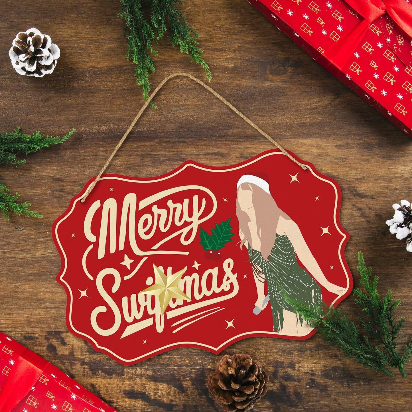 Funny Christmas Wood Door Sign Holiday Decor Welcome Front Door Hanging