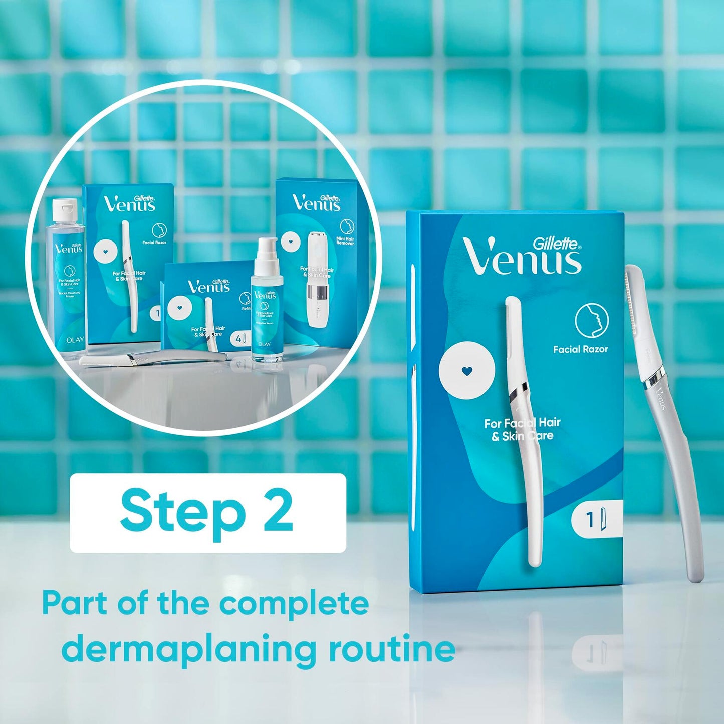 Gillette Venus Dermaplaning Tool Facial Razor with 2 Blade Refills Unisex