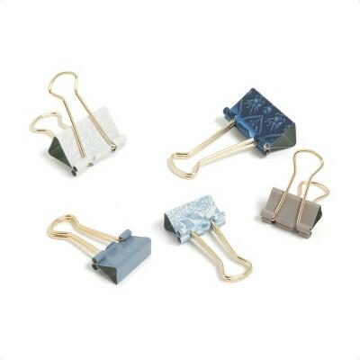U Brands Ornate Floral Binder Clips Set of 24 Blue Cream Alloy Steel